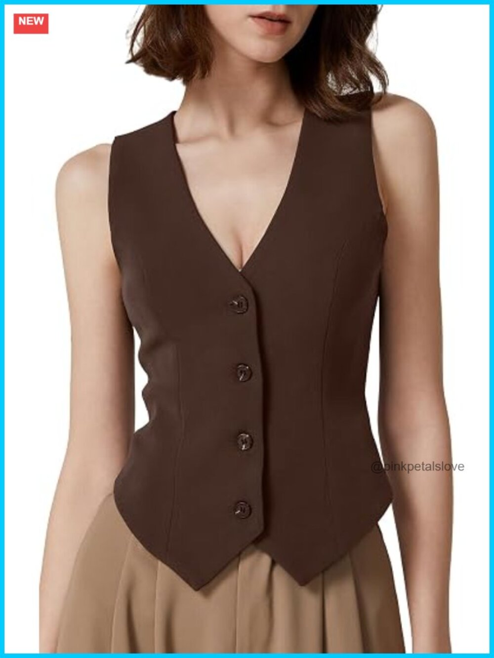 Women's V Neck Crop Vest Top Sleeveless Button Down Fully Lined